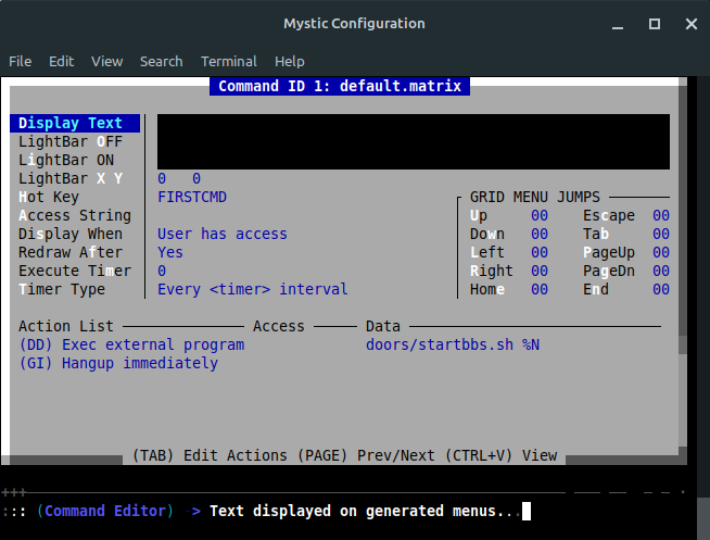 Mystic BBS config screen